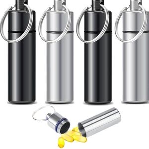 Black and Silver Pill Holder Keychain Set